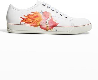 Men's Flaming Heart Leather Low-Top Sneakers