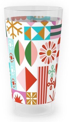 Outdoor Pint Glasses: Santa's Workshop Geometric Stars Snowflakes Grid Holiday Stripes - Multi Outdoor Pint Glass, Multicolor