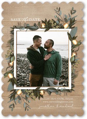 Save The Date Cards: Wildwood Save The Date, Beige, 5X7, Pearl Shimmer Cardstock, Scallop