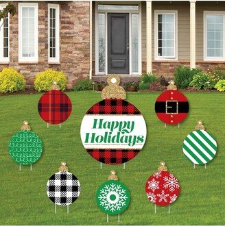 Big Dot of Happiness Black, Red and Green Ornaments - Yard Sign and Outdoor Lawn Decorations - Holiday and Christmas Party Yard Signs - Set of 8