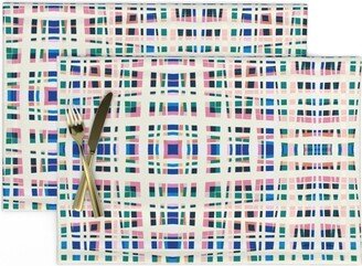 Plaid Geometric Placemats | Set Of 2 - Out Of Line Large By Rocketandindigo Tartan Square Geo Cloth Spoonflower