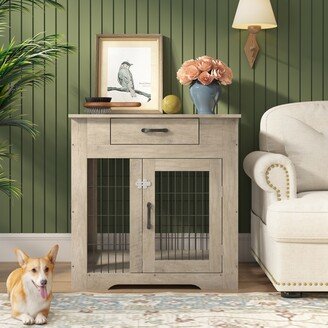 Zeus & Ruta Furniture Style Grey Pet Kennels End Table with Drawer for Indoor Use