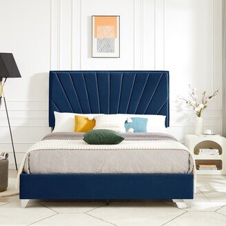 RASOO Modern Style Velvet Upholstered Platform Bed, Wood Slat Support, Easy Assembly, Full Size