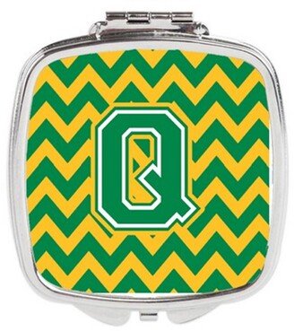 CJ1059-QSCM Letter Q Chevron Green & Gold Compact Mirror