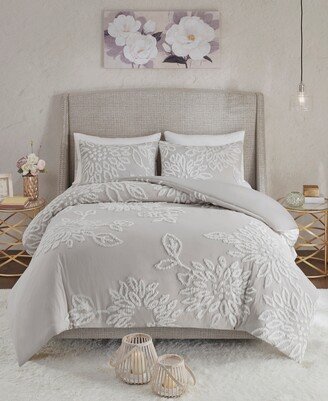 Veronica Floral Tufted 3-Pc. Comforter Set, King/California King - Grey/White