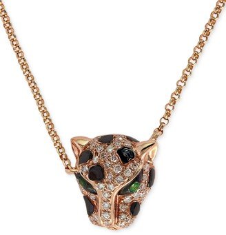 Diamond (1/6 ct. t.w.) and Emerald Accent Panther Pendant Necklace in 14k Rose Gold