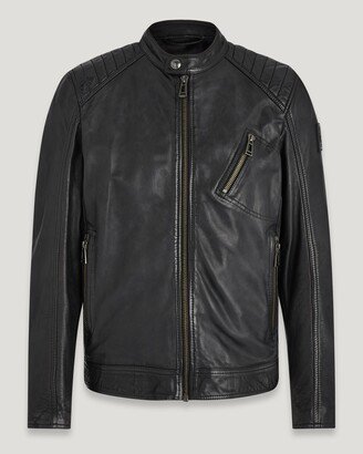 Cheviot Leather V Racer Jacket In Black-AA