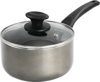 2.5 Quart Merrion Nonstick Aluminum Saucepan with Lid in Metallic Grey