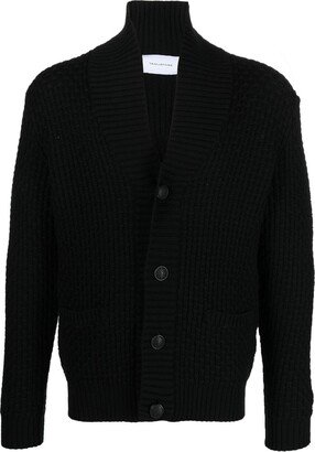 ribbed-knit V-neck cardigan-AE