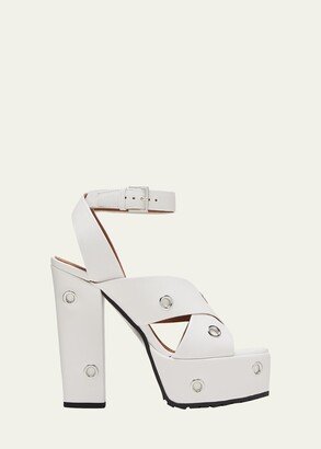 Grommet Leather Crisscross Platform Sandals