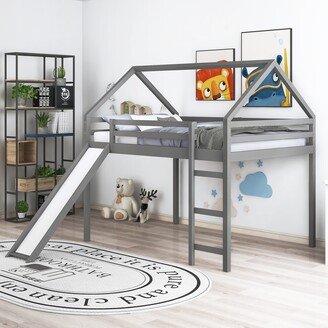 Calnod Contemporary Style Full Size Loft Bed with Slide, House Bed with Slide