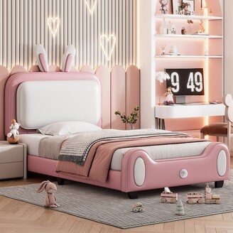 TONWIN Twin Size Rabbit-Shape Platform Bed with Headboard and Footboar