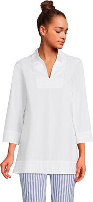 Women's Petite Cotton 3/4 Sleeve Split Neck Tunic Top - Small - White