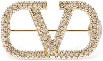 Crystal V logo signature brooch