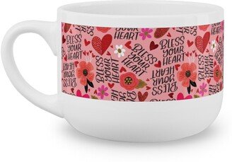 Mugs: Pretty Bless Your Heart - Floral - Pink And Red Latte Mug, White, 25Oz, Pink