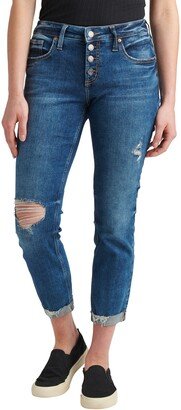 Ripped Exposed Button Slim Boyfriend Jeans