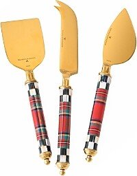 Mackenzie-Childs Tartan Gold 3-Piece Cheese Knife Set