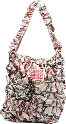 Chain-Print Crinkled Tote Bag