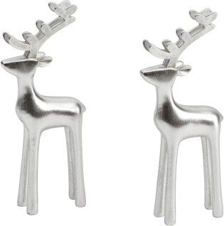 Set Of 2 11in Resin Silver Deers