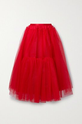 Ula Tulle Midi Skirt - Red