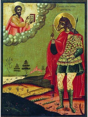 Saint Christopher Dog, St Cynocephaly Orthodox Icon, Religious Vintage Patron Of Travellers, Artwork