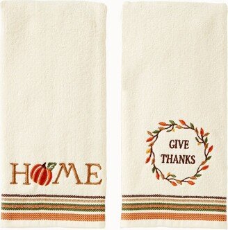 2pc Give Thanks/Home Hand Towel Set Cream