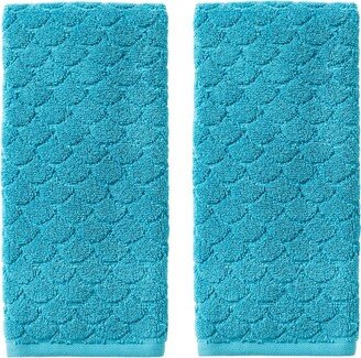 2pk Ocean Watercolor Scales Hand Towel Blue