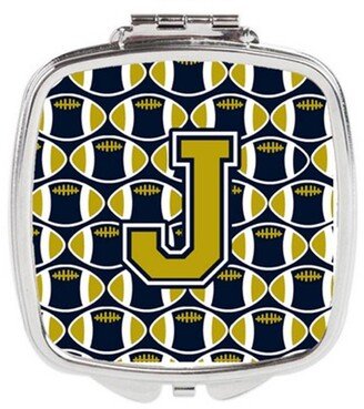 CJ1074-JSCM Letter J Football Blue & Gold Compact Mirror, 3 x 0.3 x 2.75 in.