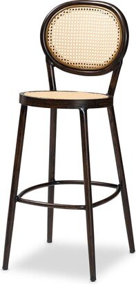 Thalia Mid-Century Modern Metal and Synthetic Rattan Outdoor Bar Stool