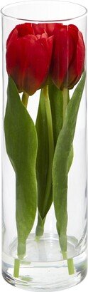 Tulips Artificial Arrangement in Glass Vase