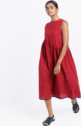 World of Crow Red Pleated Midi Dress