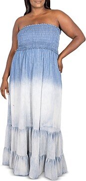 Smocked Strapless Denim Dress