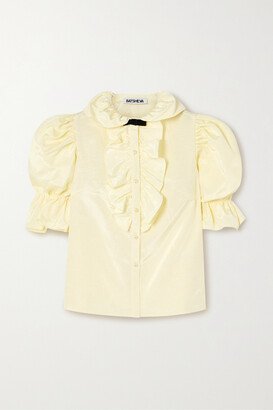 Lou Faux Pearl-embellished Ruffled Moire Blouse - Cream