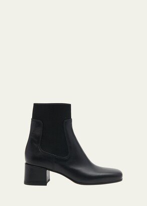 Leather Knit Square-Toe Chelsea Booties