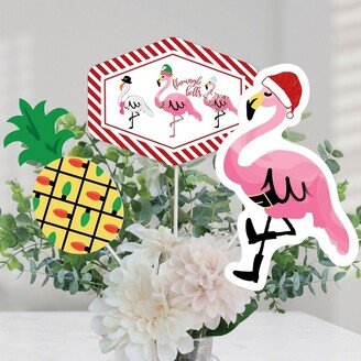 Big Dot of Happiness Flamingle Bells - Tropical Christmas Party Centerpiece Sticks - Table Toppers - Set of 15