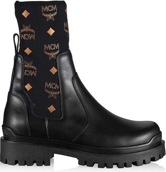 Leather & Visetos Monogram Ankle Boots