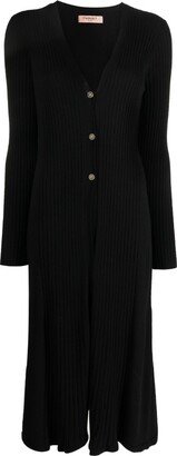 ribbed-knit V-neck cardi-coat