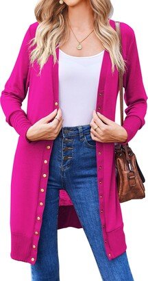 Halife Womens Cardigan Long Sleeve Casual Antique Brass Snap Buttons Lightweight Cardigans for Fall Rose Red L