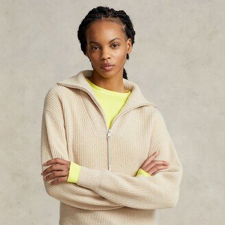 Ralph Lauren Rib-Knit Cashmere-Wool Half-Zip Sweater-AA