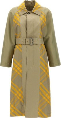 Checked Belted-Waist Reversible Trench Coat