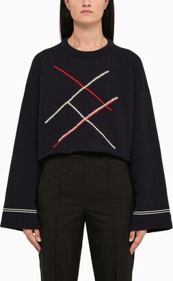 Navy wool crew-neck jumper