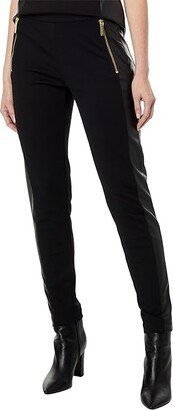 Zip Front Leather Leggings (Black) Women's Clothing