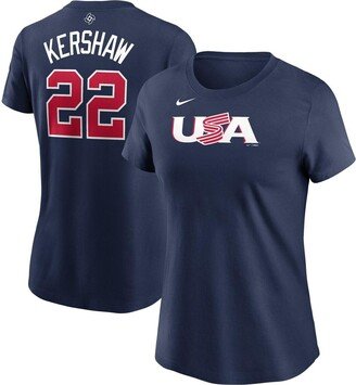 Women's Clayton Kershaw Navy Usa Baseball 2023 World Baseball Classic Name and Number T-shirt