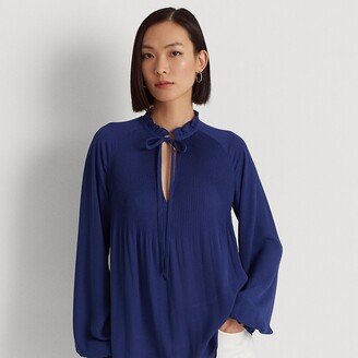 Ralph Lauren Pleated Georgette Tie-Neck Blouse-AA