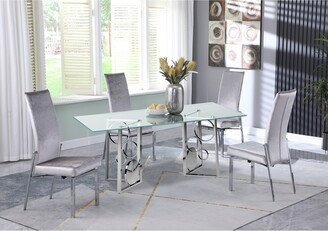 Somette Brunette 5-Piece Dining Set with 60 Glass Top and Gray Motion-back Chairs