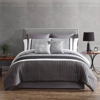 Hallmart Collectibles 12pc Rossi Embroidered Colorblock Comforter & Sheets Bedding Set - Gray