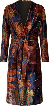 Graphic-Print Velvet Belted Coat