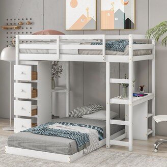 Tiramisubest Twin over Twin Bunk Bed with Drawers and Shelves