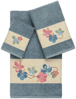 Caroline 3-Piece Embellished Towel Set - Teal