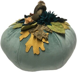 Edie@Home Velvet Pumpkin With Embroidered Leaves Harvest Decorative Pillow, 7 x 7